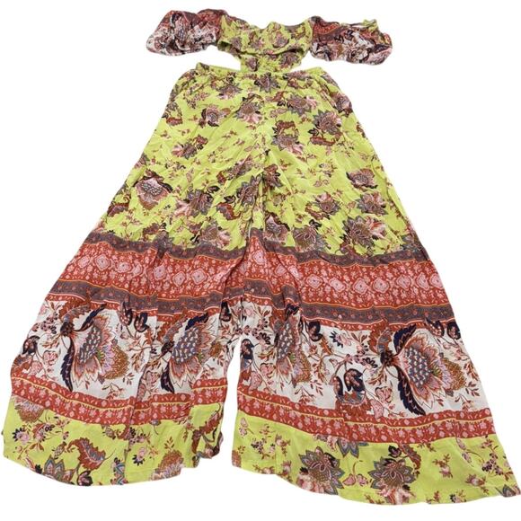Free People Jumpsuit Womens Medium Bali Citrus Skies Boho Floral Wide Leg - Picture 6 of 11